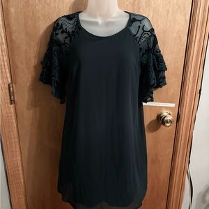 My Michelle Green Velvet Ruffle Sleeve Dress